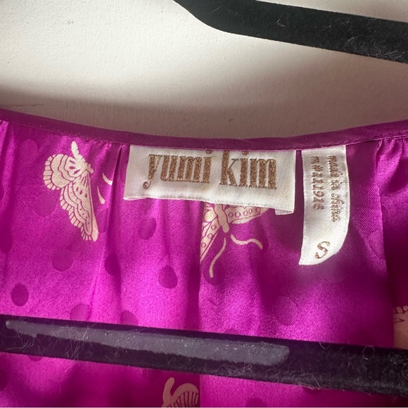 Yumi Kim Pink 100% Silk Butterfly Floral Polka Dot Prints Tie Cuff/Neck Blouse S - Picture 4 of 14